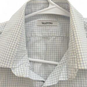 Valentino Men's White and Blue Grid Shirt